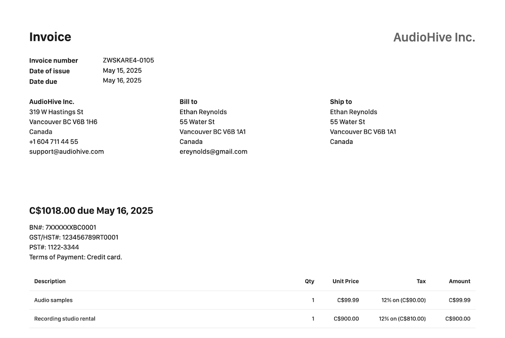 Envilo Invoice